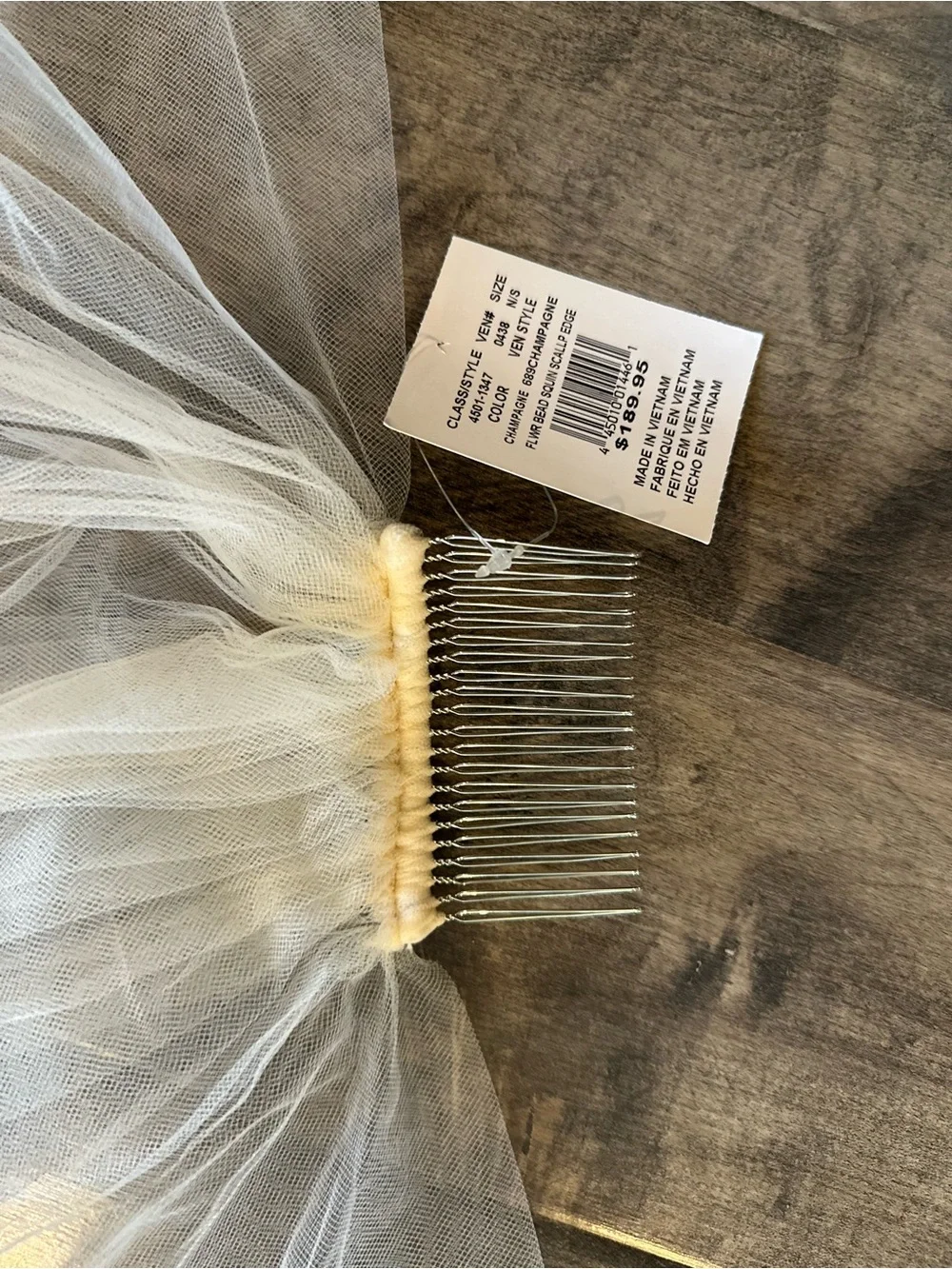Classic Sheer Bridal Veil with Metal Comb - champagne